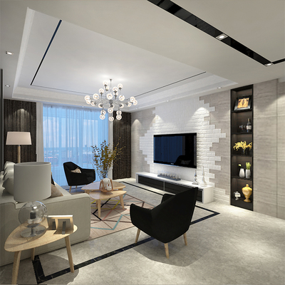 后現(xiàn)代簡(jiǎn)約家裝修裝潢效果圖室內(nèi)設(shè)計(jì)師客廳臥室背景墻黑白灰家居